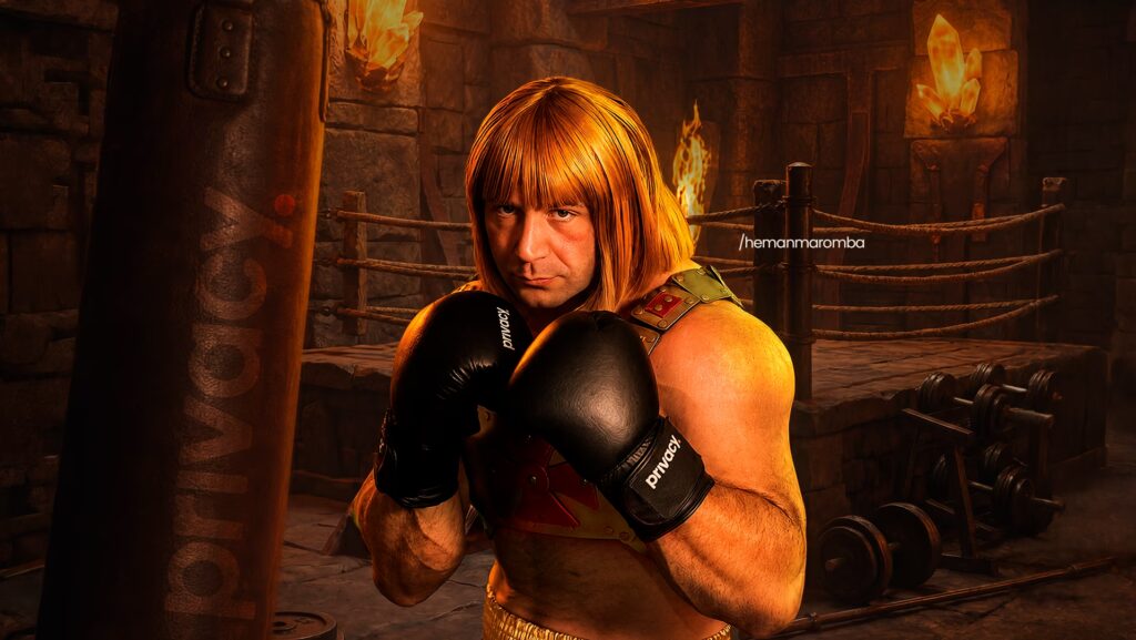 He-Man Maromba em pose de luta.